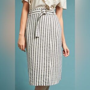 Striped Midi Pencil Skirt with Belt by Anthropologie